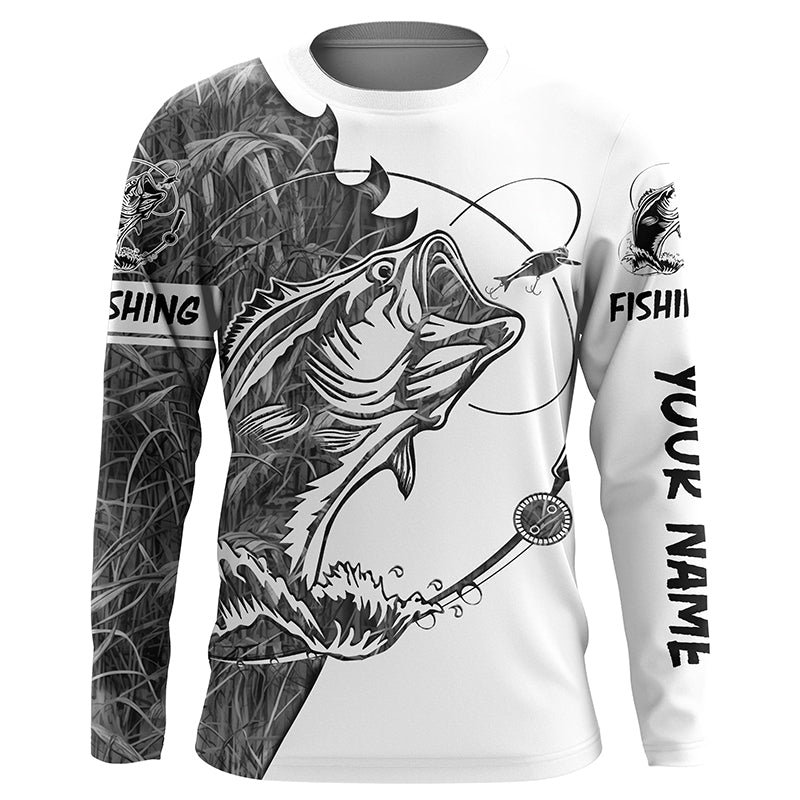 Gray camo Largemouth Bass fishing Long Sleeve Custom fishing, women, Kid NQS2333
