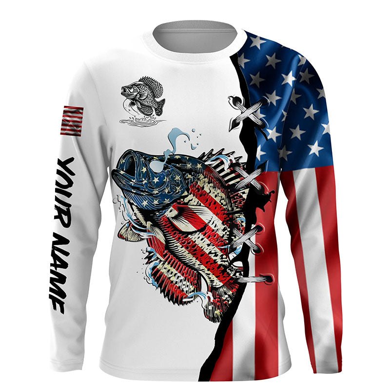 Crappie fishing legend American flag patriot UV protection Custom long sleeves fishing NQS4492