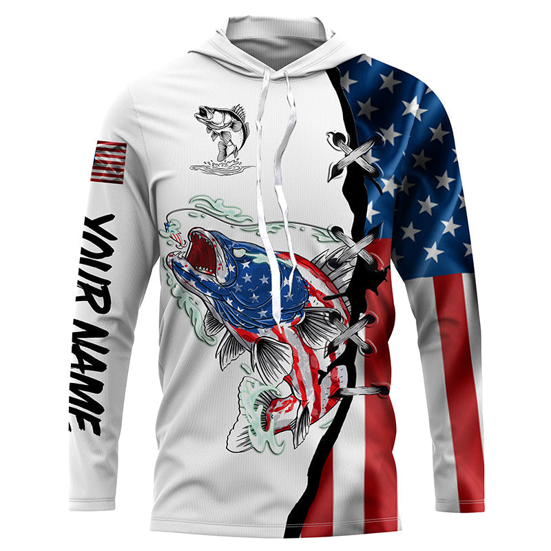 Walleye fishing legend American flag patriot UV protection Customize name long sleeves fishing NQS4493