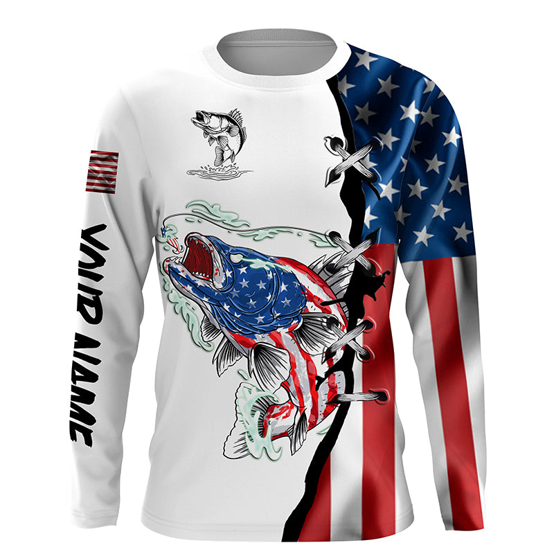 Walleye fishing legend American flag patriot UV protection Customize name long sleeves fishing NQS4493