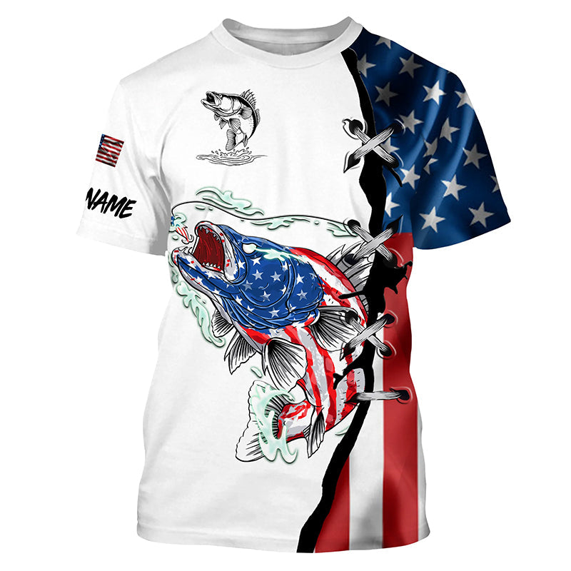 Walleye fishing legend American flag patriot UV protection Customize name long sleeves fishing NQS4493