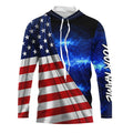 American Flag Universe patriotic Custom name blue galaxy UV protection long sleeve NQS5409