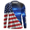 American Flag Universe patriotic Custom name blue galaxy UV protection long sleeve NQS5409