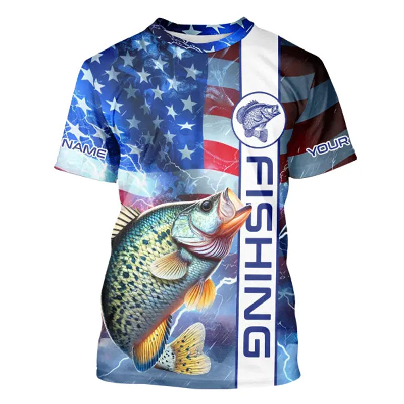 American flag Crappie lingtning Long Sleeve Fishing custom Patriotic Crappie fishing NQS9472