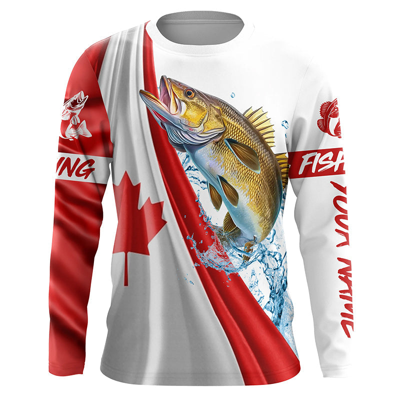 Canadian flag patriotic Walleye fishing Custom Name 3D Fishing UV Protection Gift For Fisherman NQS5171