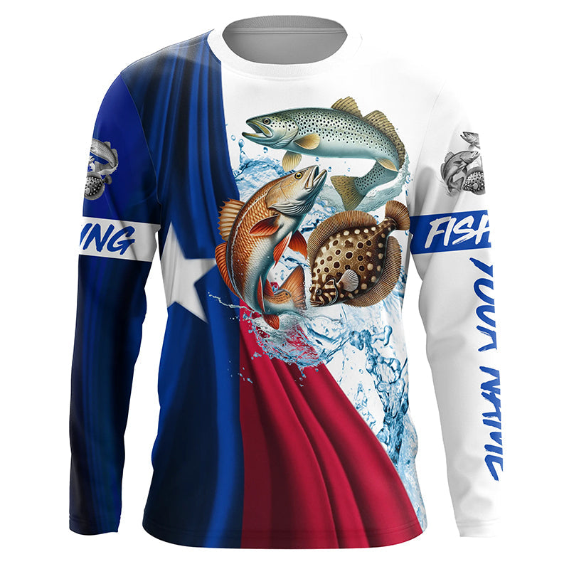 Texas slam flag patriotic redfish, trout, flounder fishing Custom Name 3D UV Protection Fishing NQS5172