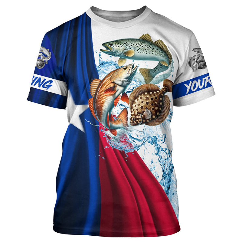 Texas slam flag patriotic redfish, trout, flounder fishing Custom Name 3D UV Protection Fishing NQS5172