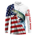 American flag patriotic Musky fishing Custom Name UV Protection long sleeve Fishing NQS5416