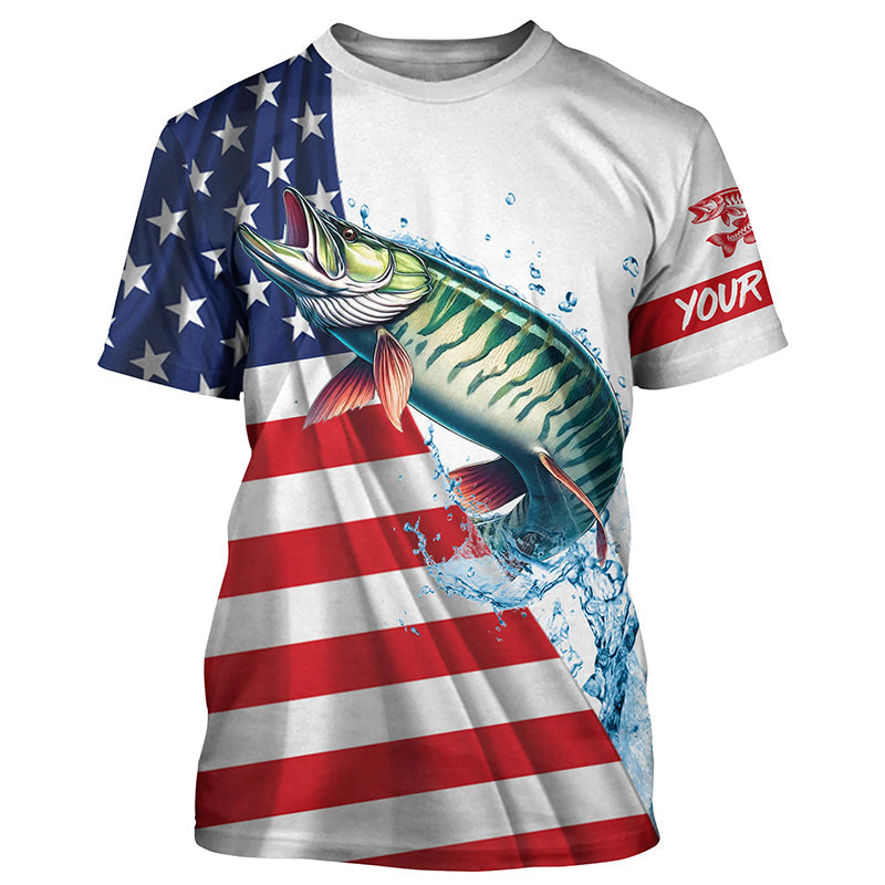 American flag patriotic Musky fishing Custom Name UV Protection long sleeve Fishing NQS5416