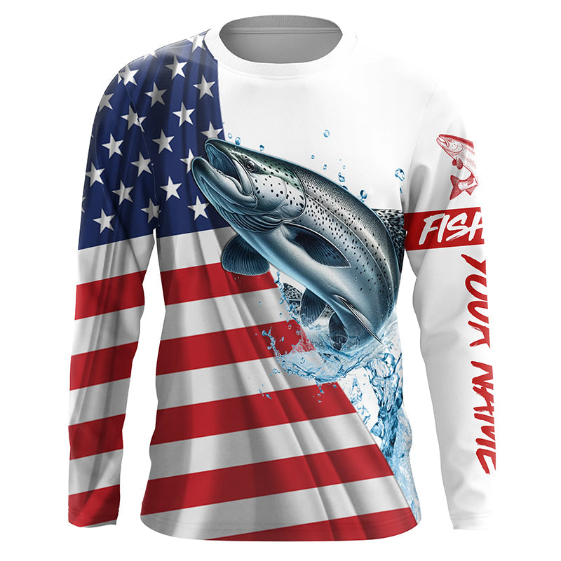 American flag patriotic Chinook salmon fishing Custom UV Protection long sleeve Fishing NQS5417