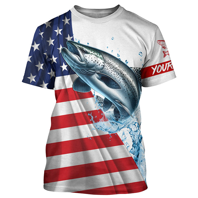 American flag patriotic Chinook salmon fishing Custom UV Protection long sleeve Fishing NQS5417