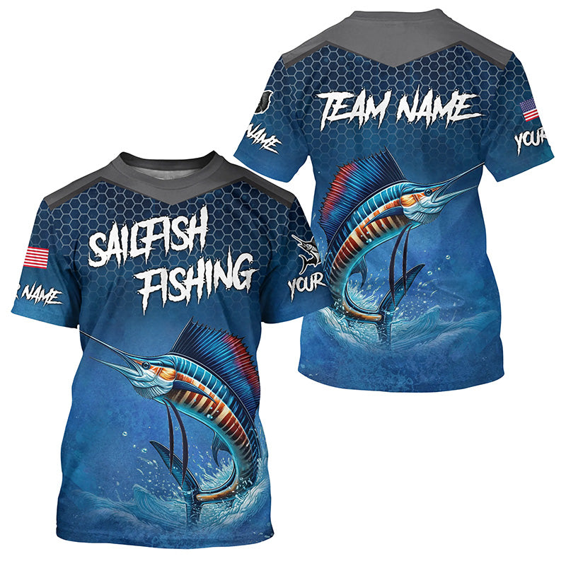 Blue camo Sailfish fishing Custom performance long sleeve team Sailfish fishing tournament NQS7773