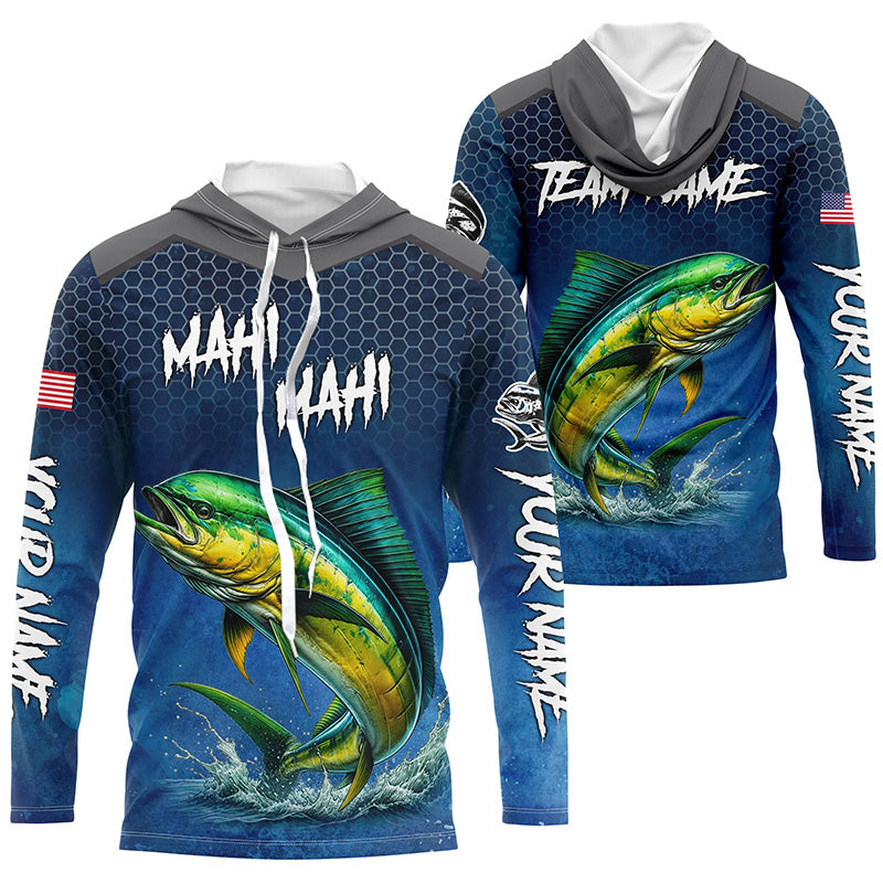 Blue camo Mahi mahi fishing Custom performance long sleeve team Dorado fishing tournament NQS7774