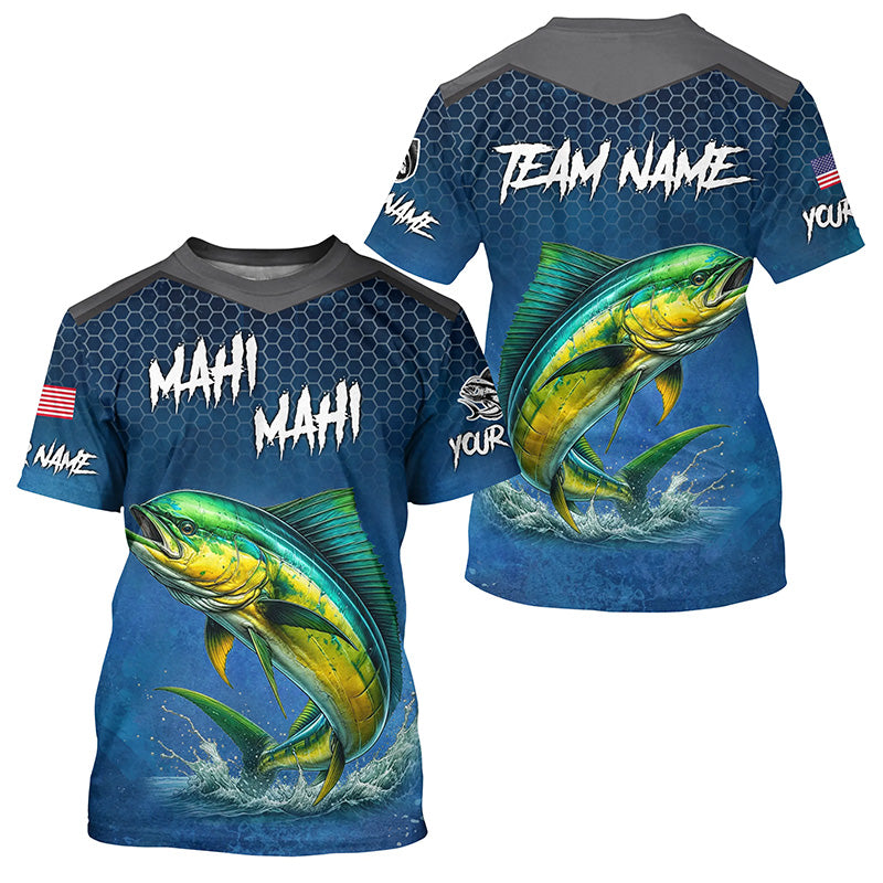Blue camo Mahi mahi fishing Custom performance long sleeve team Dorado fishing tournament NQS7774