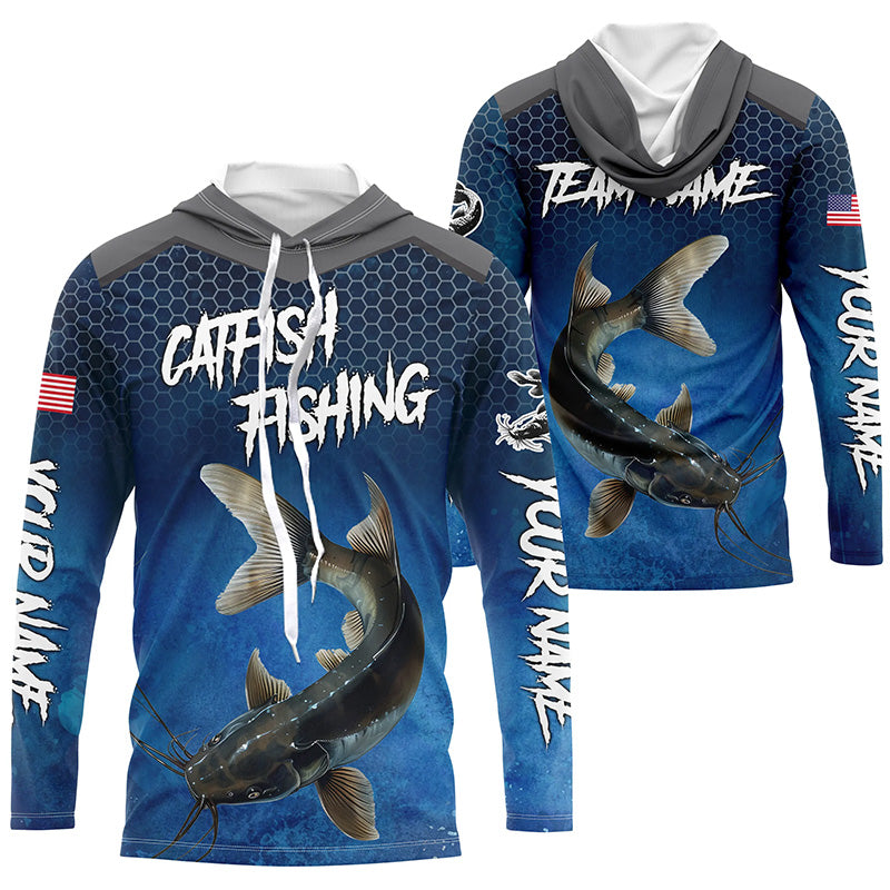Blue camo Catfish fishing Custom performance long sleeve team Catfish fishing tournament NQS7775