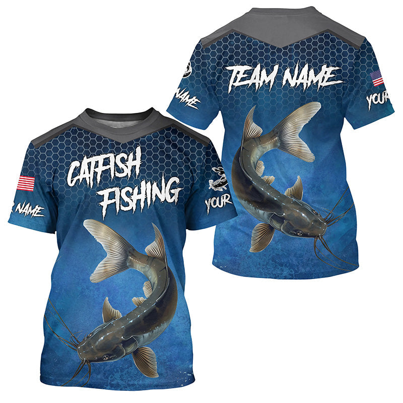 Blue camo Catfish fishing Custom performance long sleeve team Catfish fishing tournament NQS7775