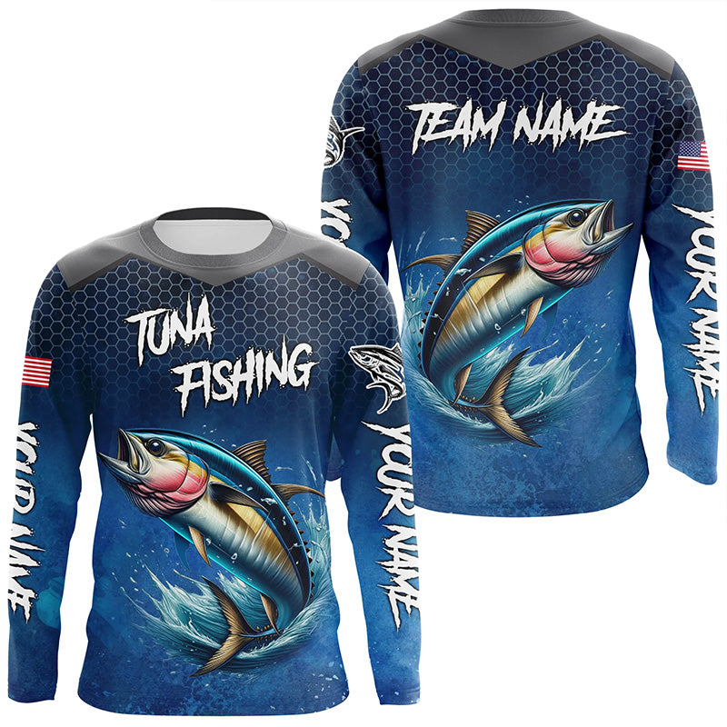 Blue camo Tuna fishing Custom performance long sleeve team Tuna fishing tournament NQS7776