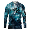 Custom blue ocean fish bone Saltwater Long sleeve Fishing UV Protection, Sea wave camo Fishing - NQS2068