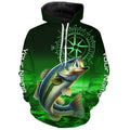 Personalized Bass Green Long Sleeve Performance Fishing, Bass compass tournament NQS5881