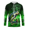 Personalized Bass Green Long Sleeve Performance Fishing, Bass compass tournament NQS5881