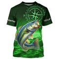Personalized Bass Green Long Sleeve Performance Fishing, Bass compass tournament NQS5881