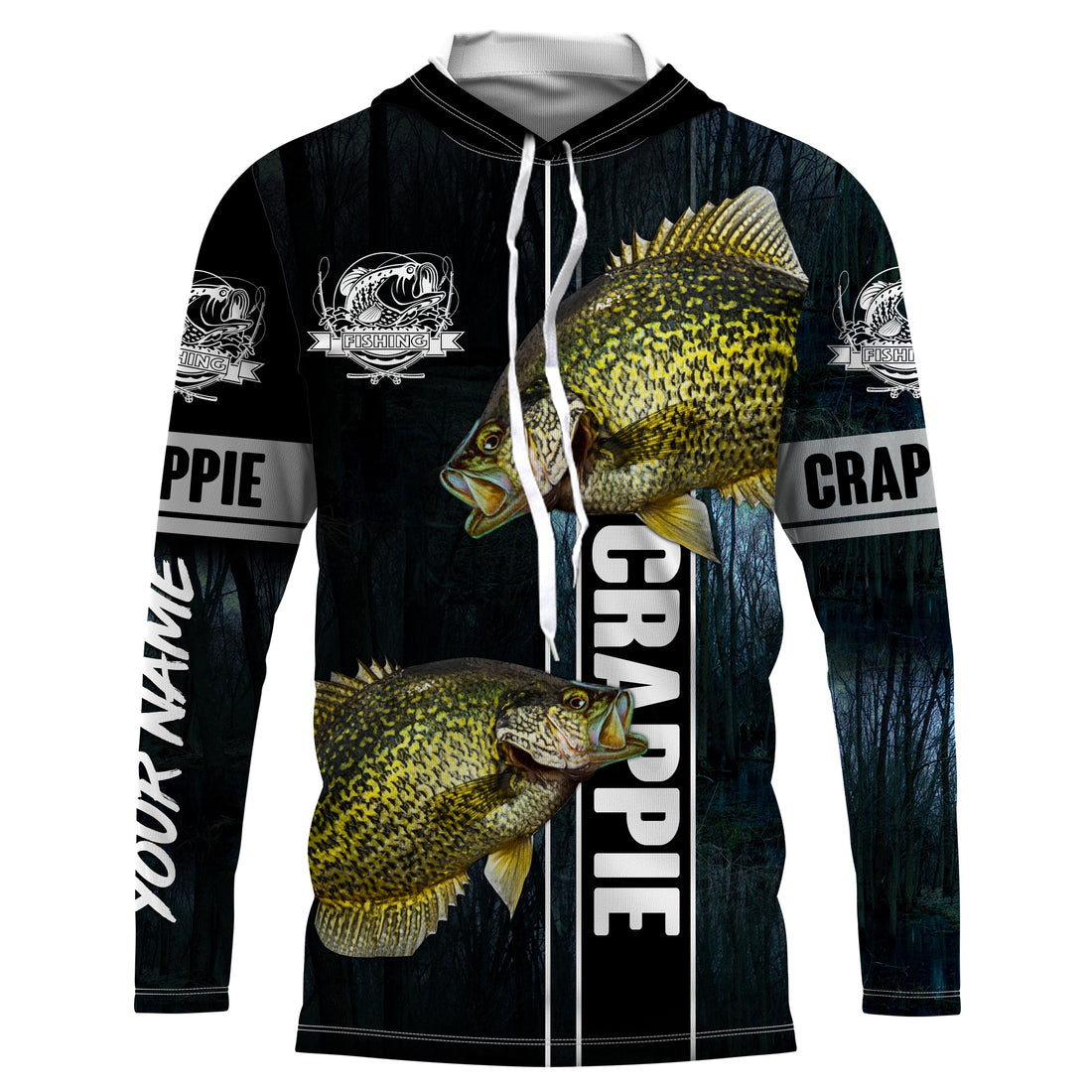 Crappie Fishing blue camo fish on custom long sleeve fishing NQS2783