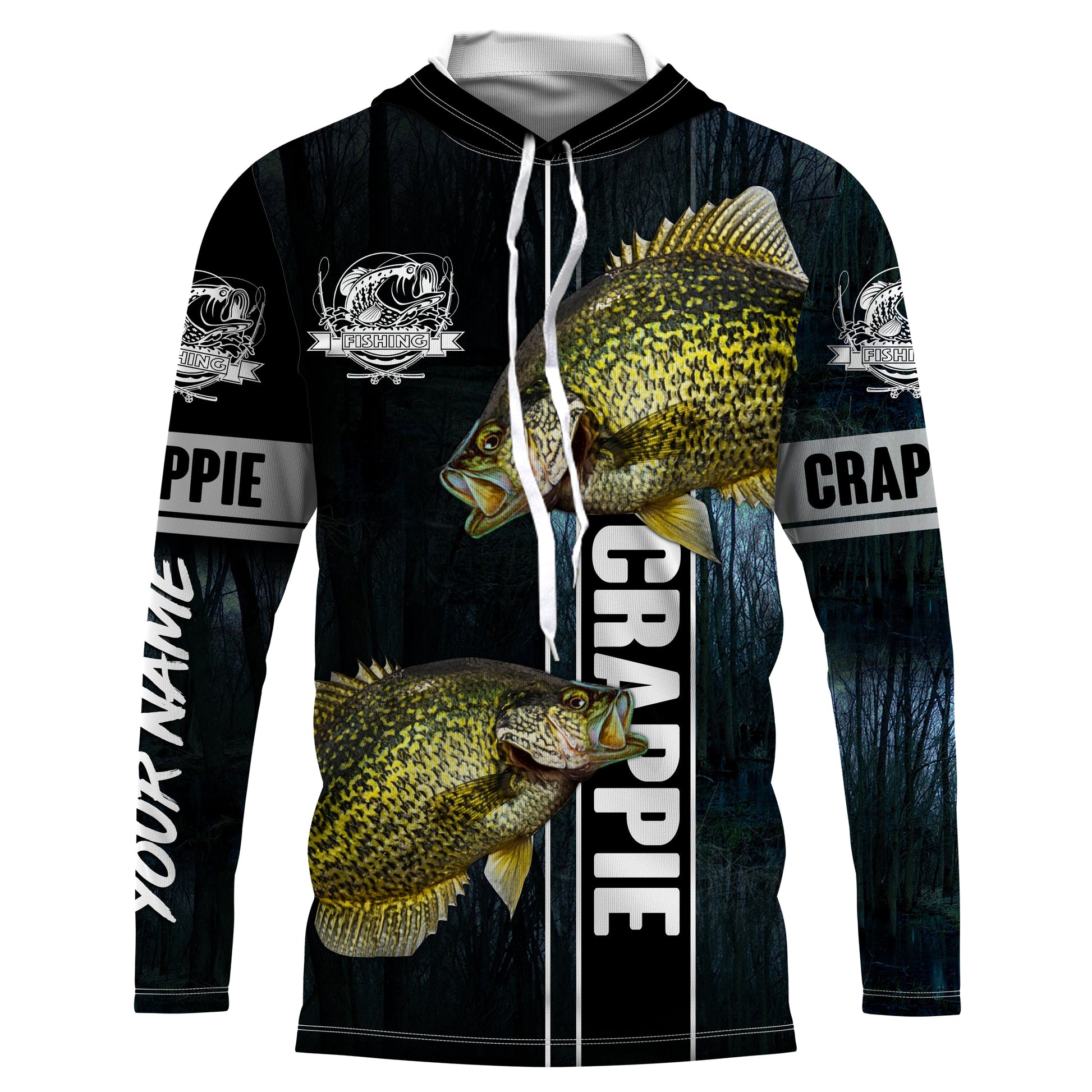 Crappie Fishing blue camo fish on custom long sleeve fishing NQS2783
