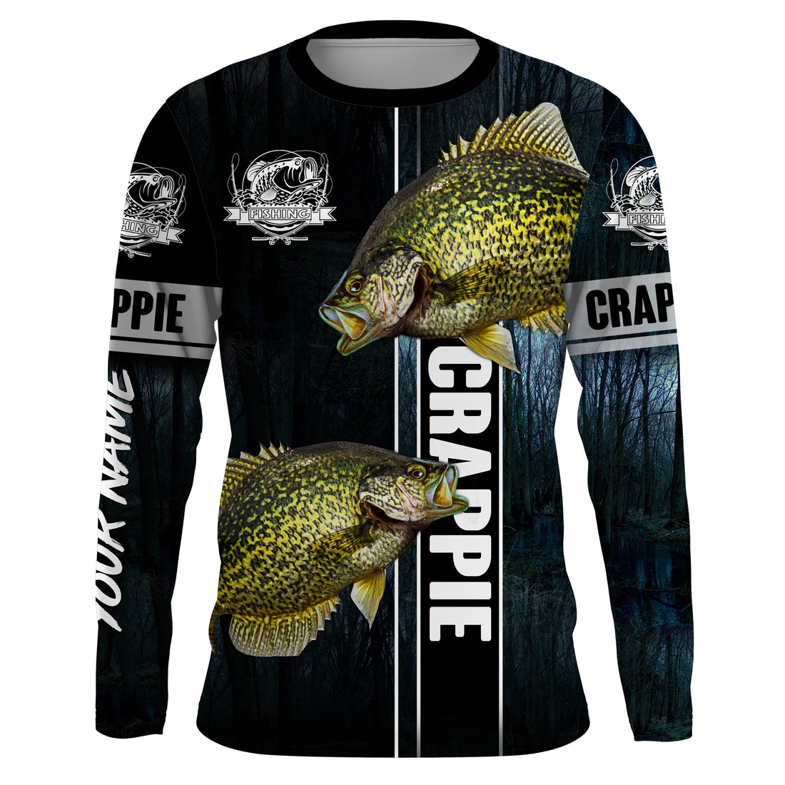 Crappie Fishing blue camo fish on custom long sleeve fishing NQS2783