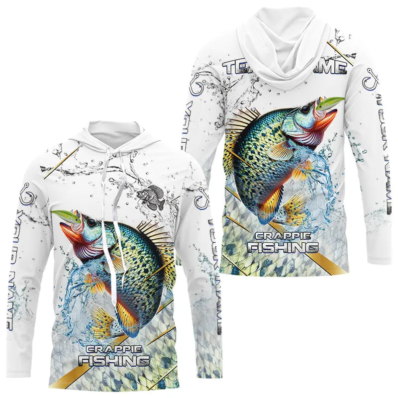 Crappie Green scales water Custom White Long Sleeve Fishing, Personalized Crappie Fishing Gifts NQS9646