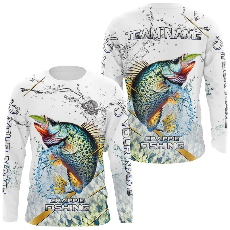 Crappie Green scales water Custom White Long Sleeve Fishing, Personalized Crappie Fishing Gifts NQS9646