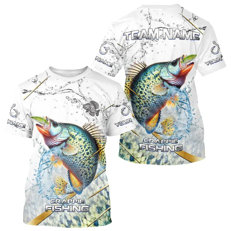 Crappie Green scales water Custom White Long Sleeve Fishing, Personalized Crappie Fishing Gifts NQS9646