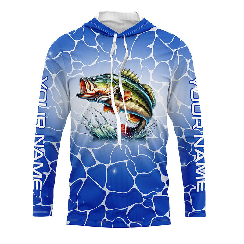Personalized blue water camo Largemouth bass Long Sleeve Fishing, Tournament Fishing NQS7440