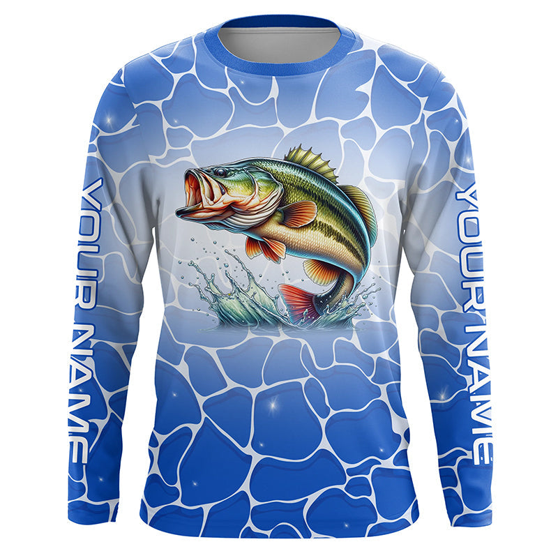 Personalized blue water camo Largemouth bass Long Sleeve Fishing, Tournament Fishing NQS7440