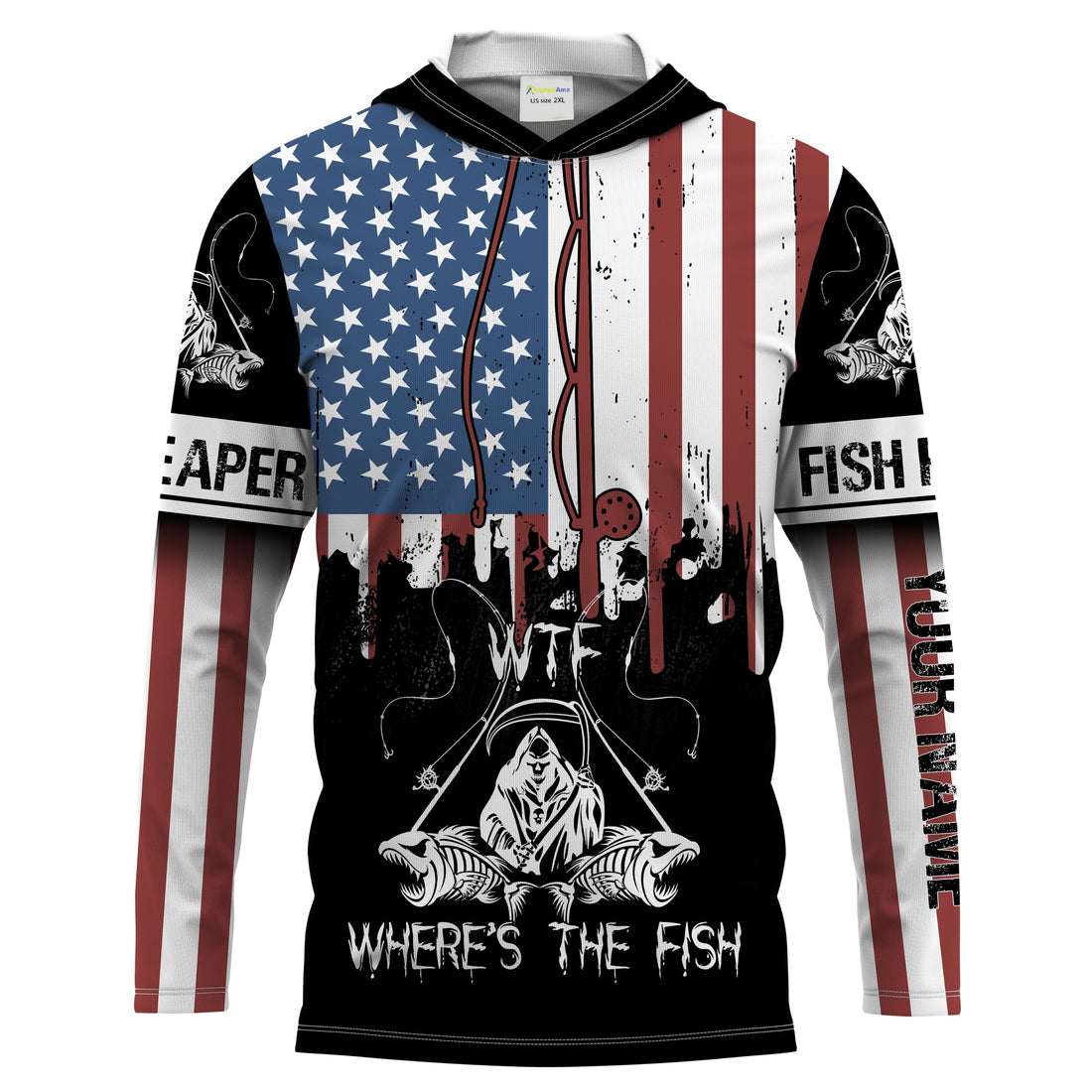 Fish reaper American flag patriotic wtf where's the fish Long Sleeve fishing Custom fishing gift NQS1774