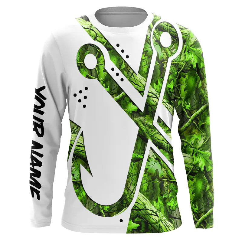Green Camo Fish Hook Customize Name All Over Printed Fishing NQS553