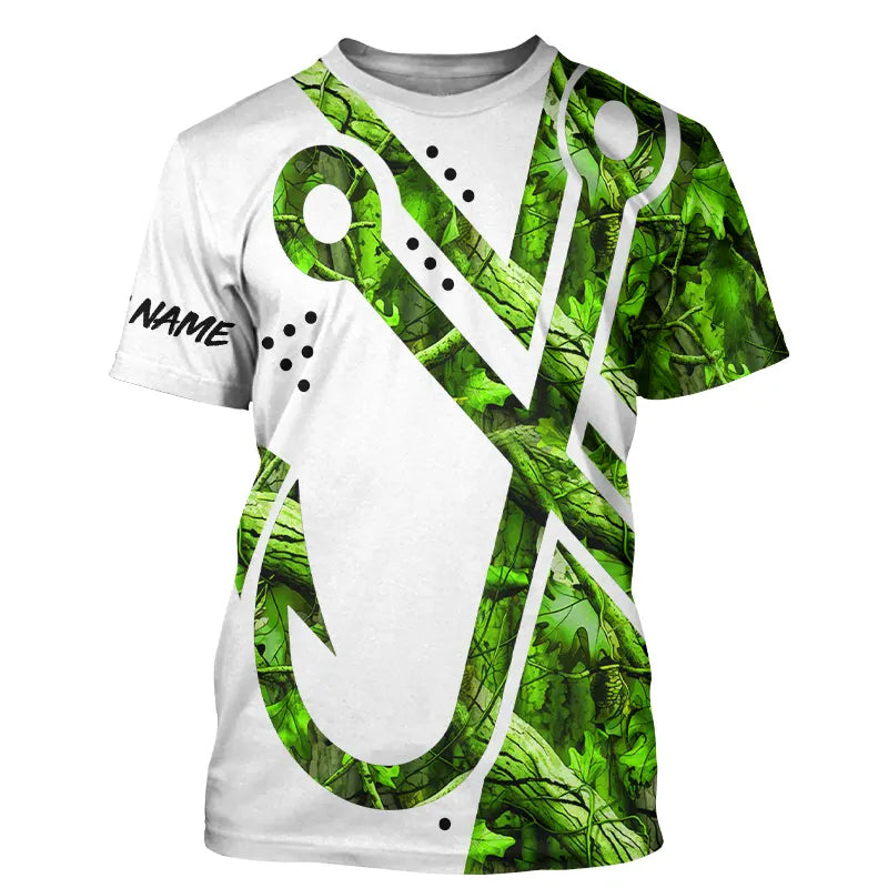 Green Camo Fish Hook Customize Name All Over Printed Fishing NQS553