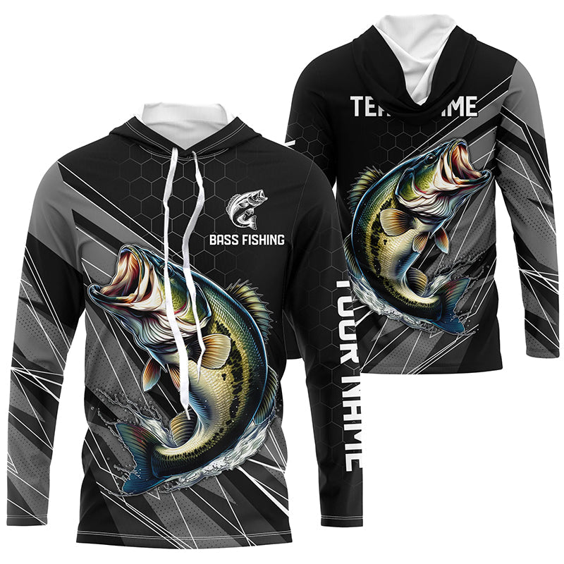 Personalized Black camo Largemouth Bass Fishing, Bass Long Sleeve Fishing Tournament NQS8012