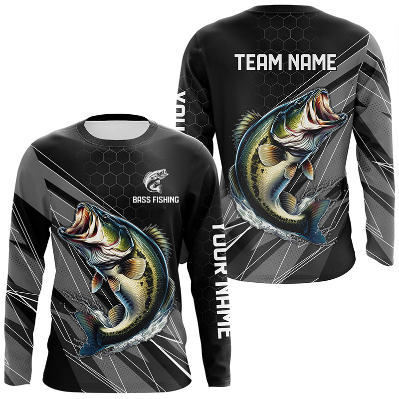 Personalized Black camo Largemouth Bass Fishing, Bass Long Sleeve Fishing Tournament NQS8012