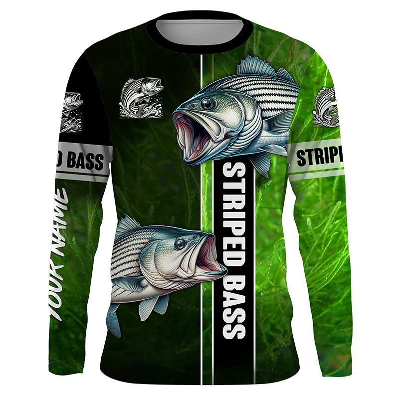 Striped Bass Striper fishing green Custom name UV Long Sleeve Fishing, fishing gifts NQS2340