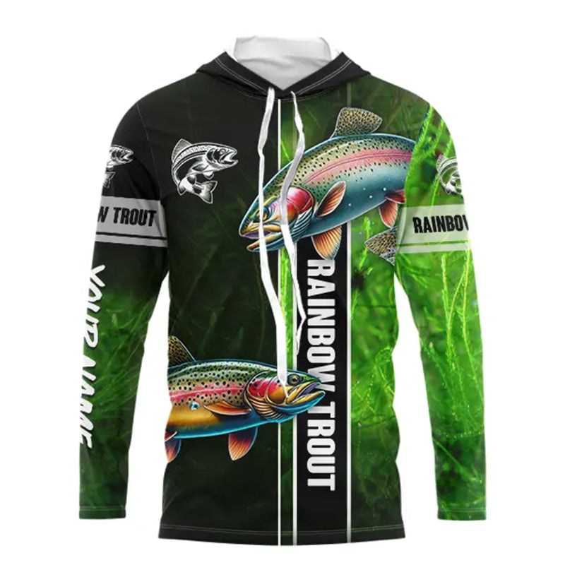 Rainbow trout fishing green Custom name UV Long Sleeve Fishing, fishing gifts NQS2341