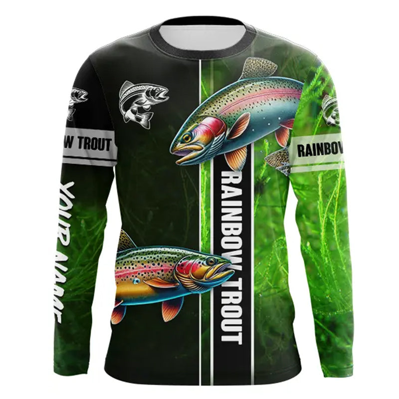 Rainbow trout fishing green Custom name UV Long Sleeve Fishing, fishing gifts NQS2341