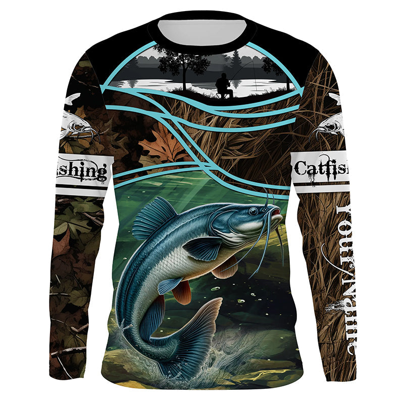 Giant catfish fishing team camo custom name UV protection fishing NQSD85