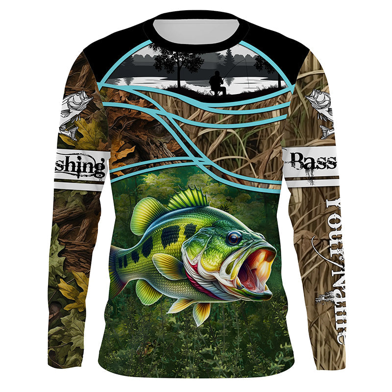 Largemouth Bass fishing team bass camo custom Performance Long Sleeve fishing NQSD86