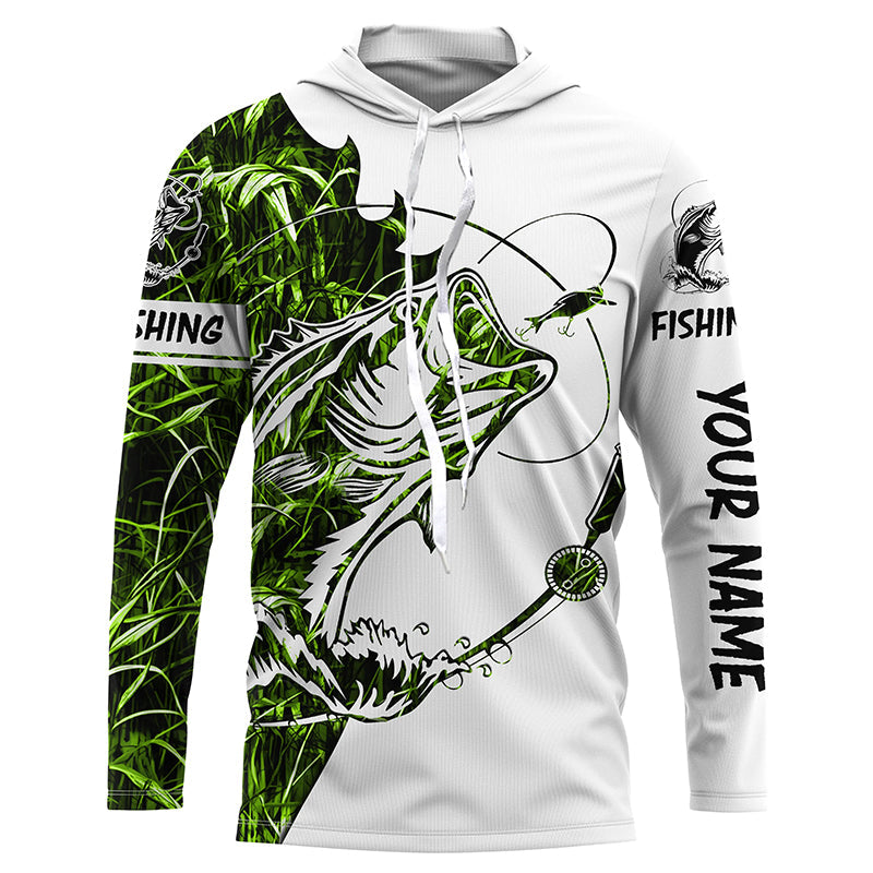 Green camo Largemouth Bass fishing Long Sleeve Custom fishing, women, Kid NQSD89