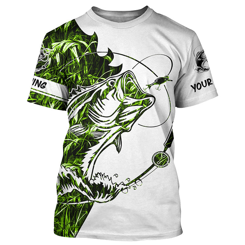 Green camo Largemouth Bass fishing Long Sleeve Custom fishing, women, Kid NQSD89