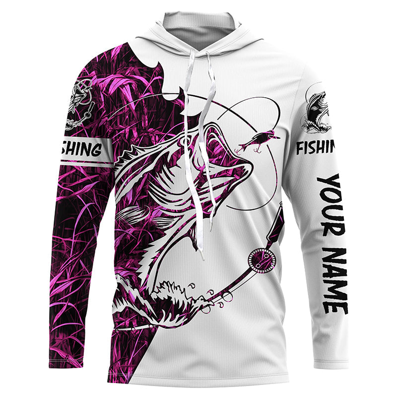 Pink camo Largemouth Bass fishing for girl Long Sleeve personalized fishing NQSD90