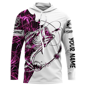 Pink camo Largemouth Bass fishing for girl Long Sleeve personalized fishing NQSD90