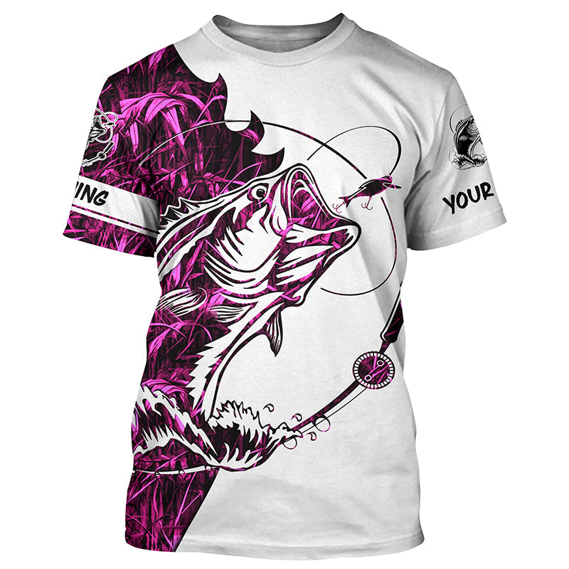 Pink camo Largemouth Bass fishing for girl Long Sleeve personalized fishing NQSD90