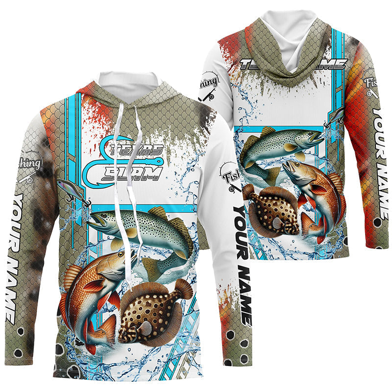 Redfish, Trout, Flounder fishing scales custom fishing team, Texas Slam fishing apparel NQS9144