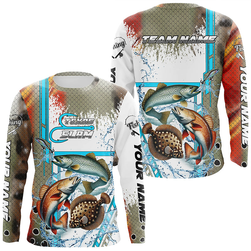 Redfish, Trout, Flounder fishing scales custom fishing team, Texas Slam fishing apparel NQS9144